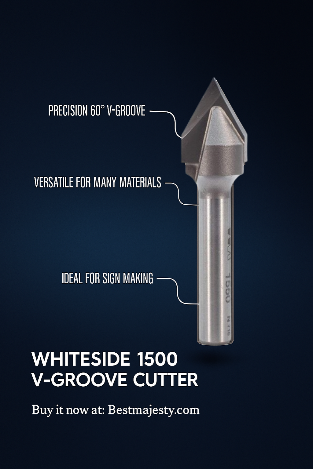 Whiteside Router Bits 1550 V-Groove 60-Degree 1/2-Inch Cutting Diameter and 7/16-Inch Point Length