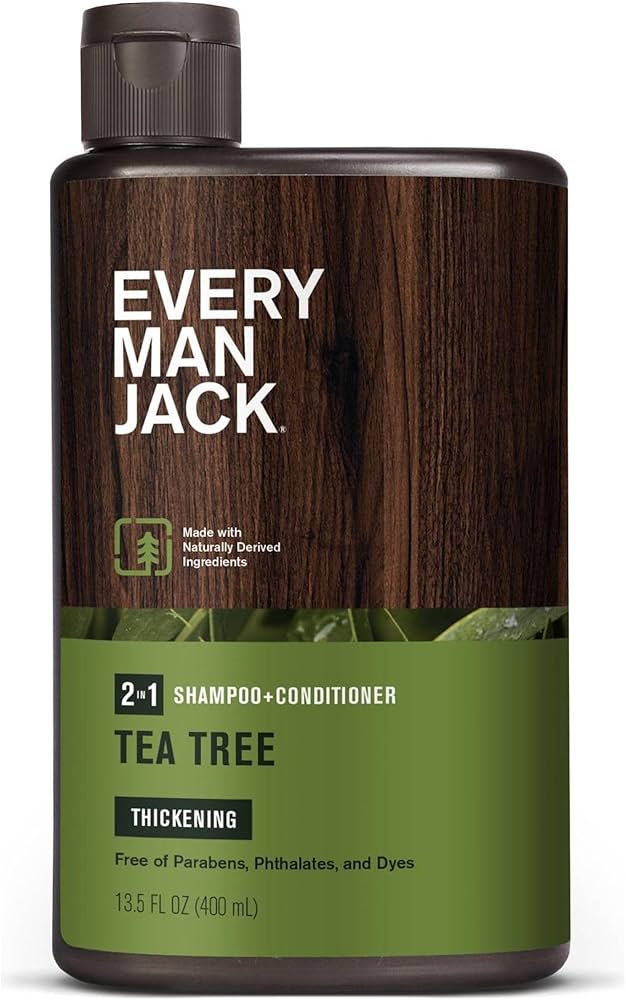 Every Man Jack Tea Tree Mens Thickening 2-in-1 Shampoo + Conditioner - Restore Thickness, Cleanse, and Condition - Made with Naturally Derived Ingredients - Paraben Free, Dye Free