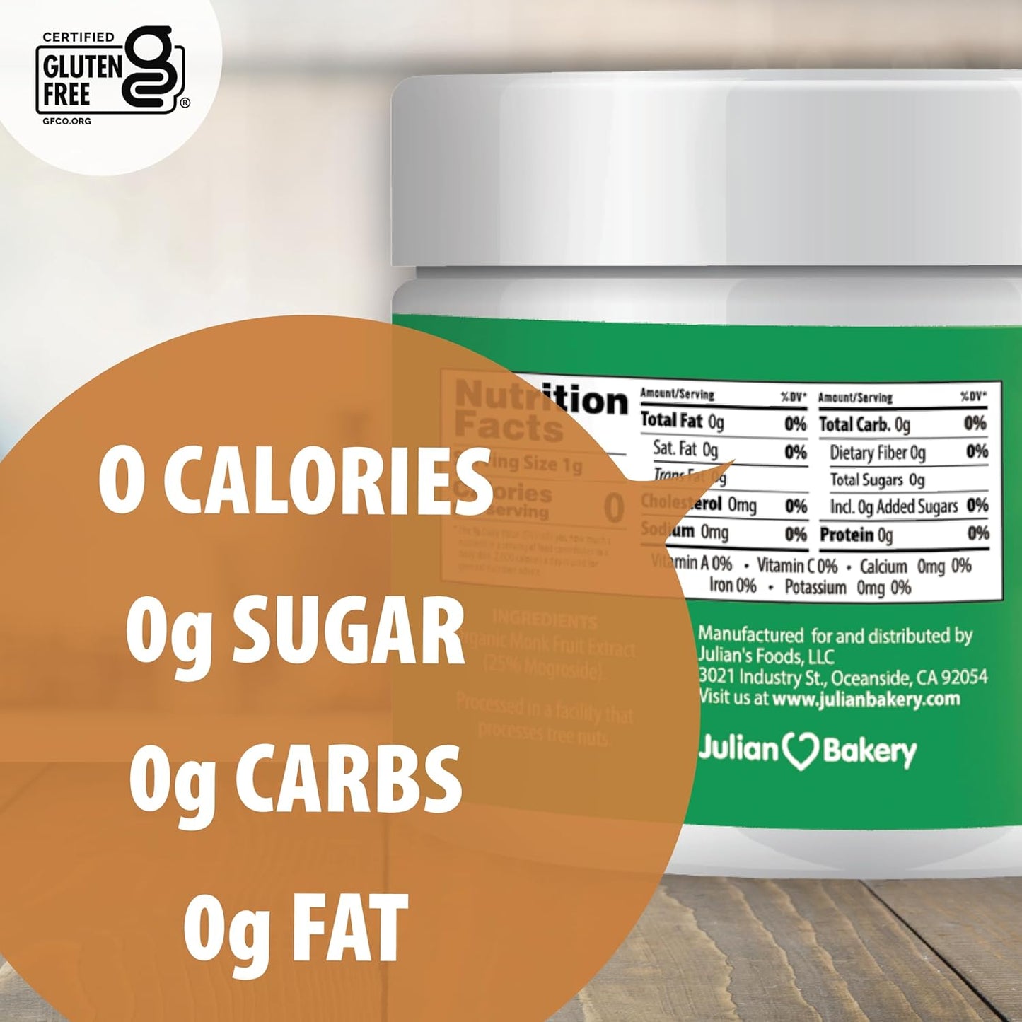 Julian Bakery Pure Monk | v25% Monk Fruit Extract | Sweetener | Sugar Free | 3.5oz | 100 Servings