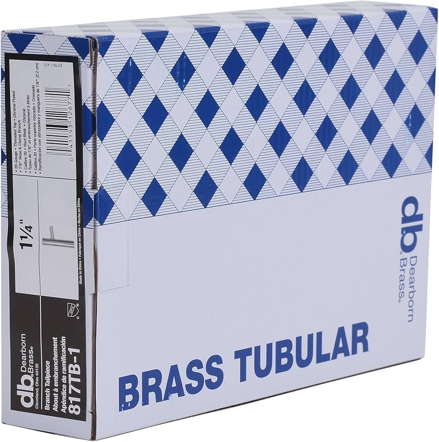 Dearborn 817TB-1 1-1/4" x 8" Branch Tailpiece, Hose & Clamp, Threaded Top - 20 Ga., 7/8" Branch, Chrome or Rough Brass finish