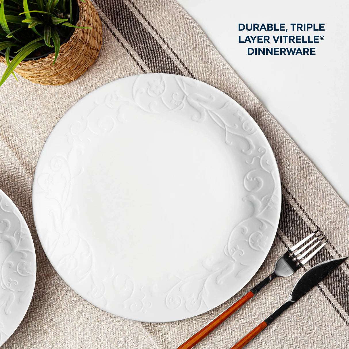 Corelle Embossed Bella Faenza 10.25" Dinner Plate (Set of 4)